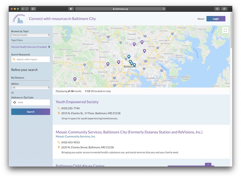 Baltimore City Health Department's CHARMcare Directory